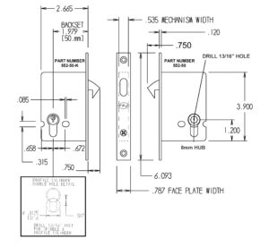 #552 Pocket Lock Mechanism Dimensions