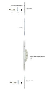 #6800 Casement Multipoint Mechanism (with Extension) - Shoot Bolts (Labeled)