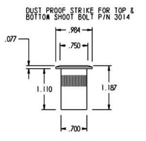 #3014 Dustproof Shoot Bolt Strike - Dimensions